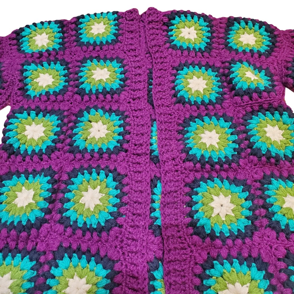 Boho Crochet‎ Granny Square Jacket Patchwork Grannycore Retro Festival Sweater